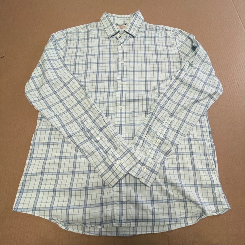 Faherty The Movement Shirt Men's Large Blue White Plaid Stretch Performance L/S